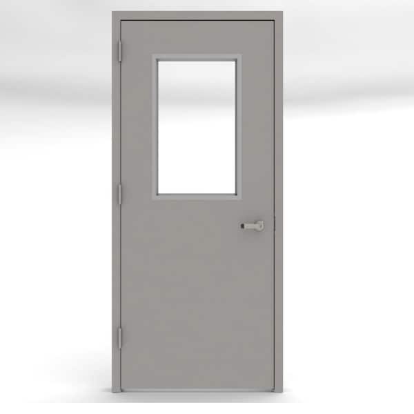 L.I.F Industries 36 in. x 80 in. Gray Vision 1/2 Lite Right-Hand Steel Prehung Commercial Door with Welded Frame