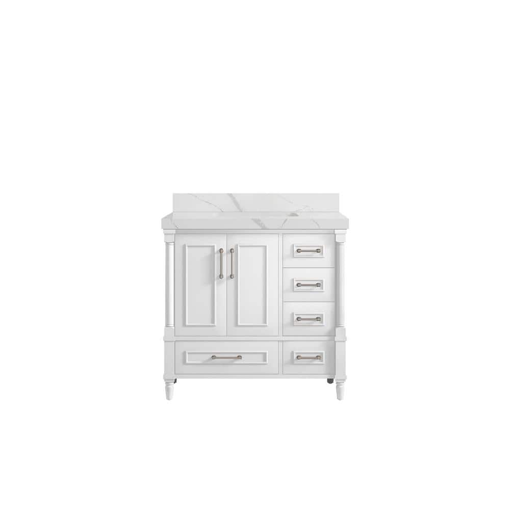 Hudson 36 in. W x 22 in. D x 36 in. H Single Sink Bath Vanity Center in White with 2 in. Calacatta Laza Top price history on PriceWatchPro