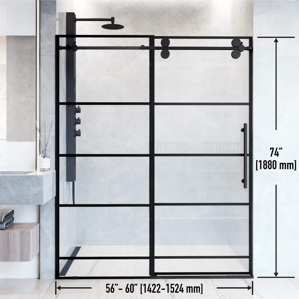 Elan 56-60" Matte Black Frameless Sliding Shower Door with Clear Glass