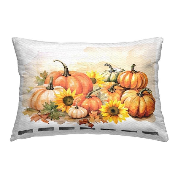 Pumpkin and Sunflower Bundle Orange Rectangular Outdoor Throw Pillow
