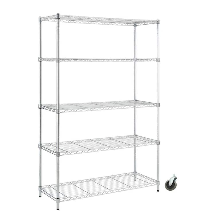 HDX 5-Tier Steel Wire Shelving Unit with Casters in Chrome (48 in. W x 72 in. H x 18 in. D)