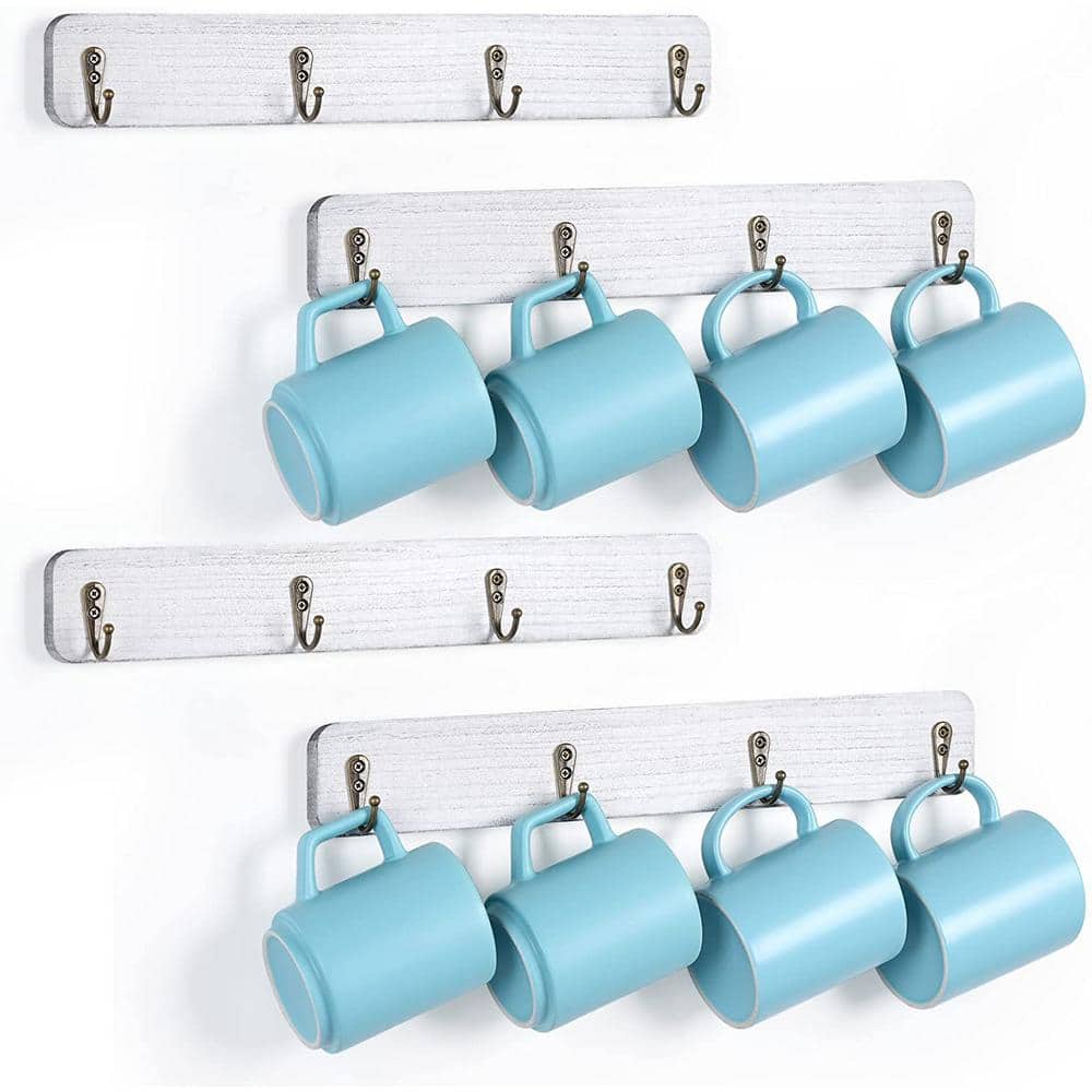 Oumilen Wall Mounted Coffee Mug Holder Rustic Wood Cup Organizer