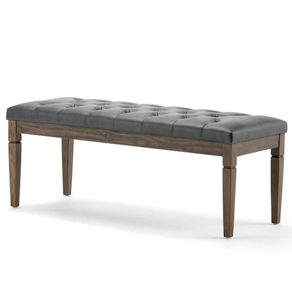 Simpli Home Waverly 48 in. Traditional Ottoman Bench in Slate Grey Faux Leather