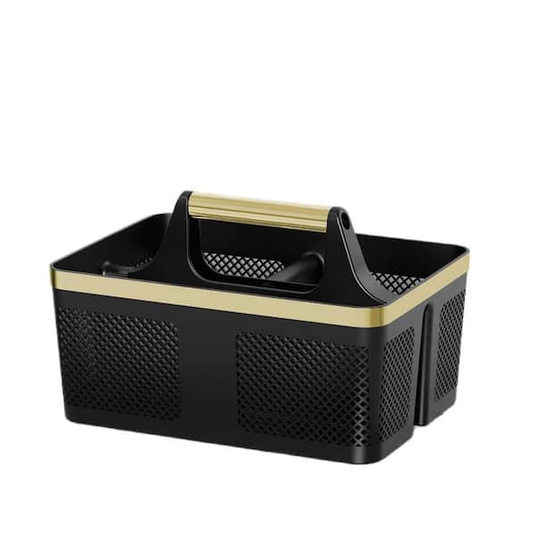 Portable Handle Drainage Hole Shower Caddy in Black Gold for Toiletry and Cleaning Supplies College Dorm Gym Travel
