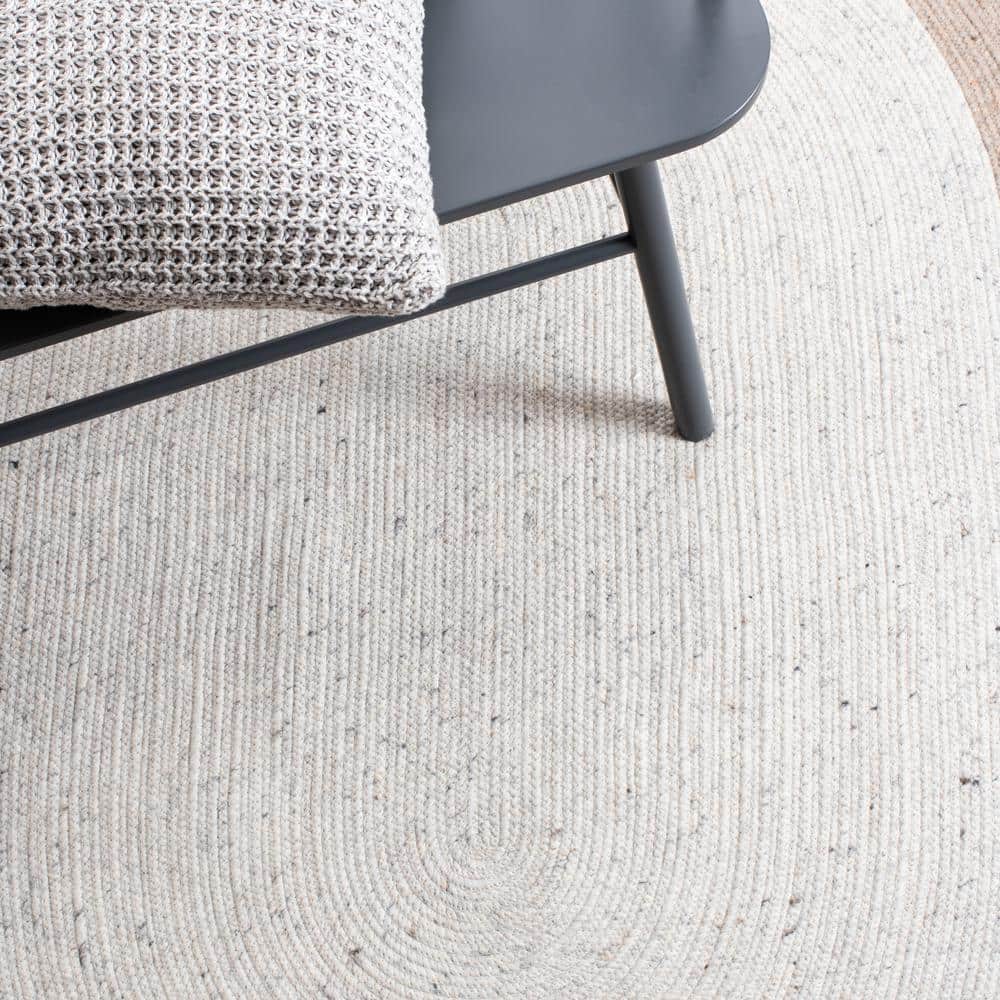 Ivory Wool 7' Round Braided Handmade Reversible Rug