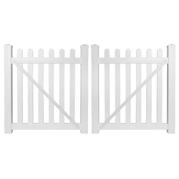 Weatherables Chelsea 10 ft. W x 3 ft. H White Vinyl Picket Fence Double Gate Kit Includes Gate Hardware