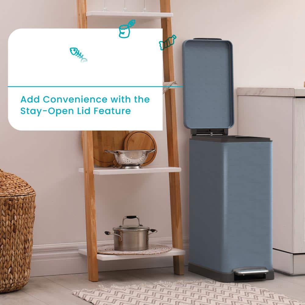 Matte Blue Stainless Steel 12 Gallon Step Trash Can