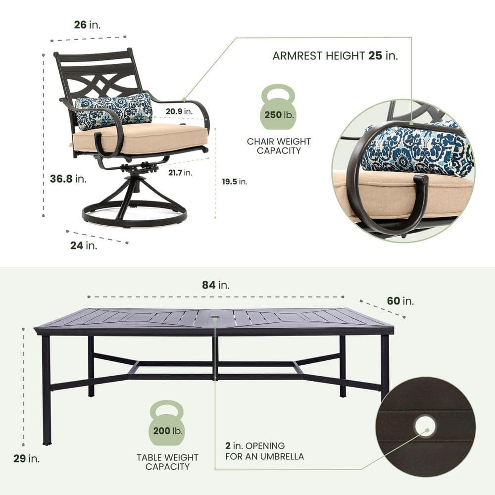 Montclair Steel 11-Piece Outdoor Dining Set with Swivel Rockers, Tan