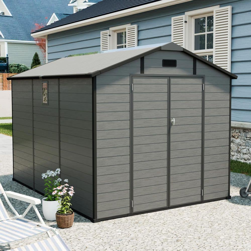 Sudzendf 8 ft. W x 10 ft. D Dark Gray Resin Lockable Outdoor