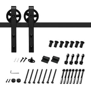 10 ft./120 in. J-Shaped Sliding Single Barn Door Hardware Kit with Large Wheel Rollers