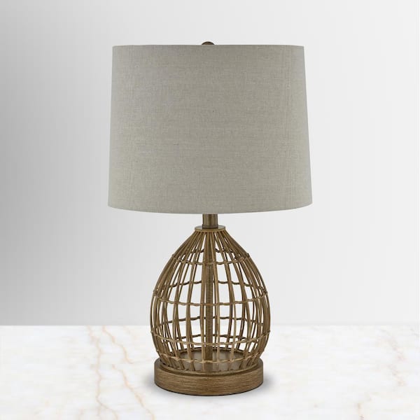 Maxax Heideman 22 In. Beige Modern Rattan Bedroom Living Room Bedside Desk Nightstand Table Lamps USB Port
