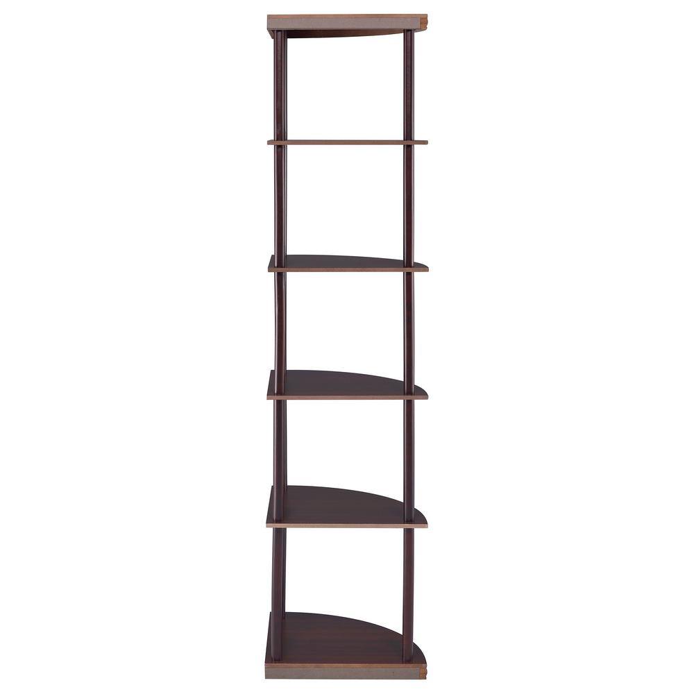 Cappuccino Brown 5-Shelf Corner Bookcase with Metal Frame