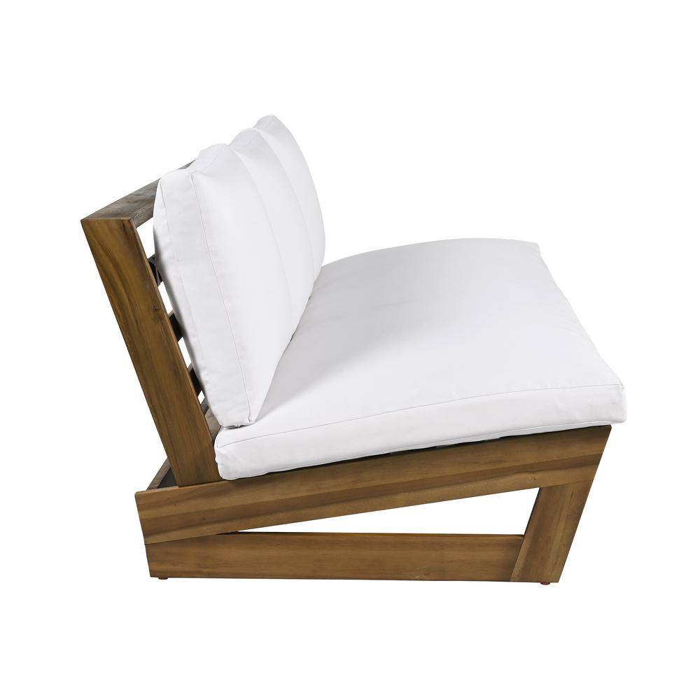 Canterbury Outdoor Patio Sofa with Cushions, Acacia Wood, Teak + White