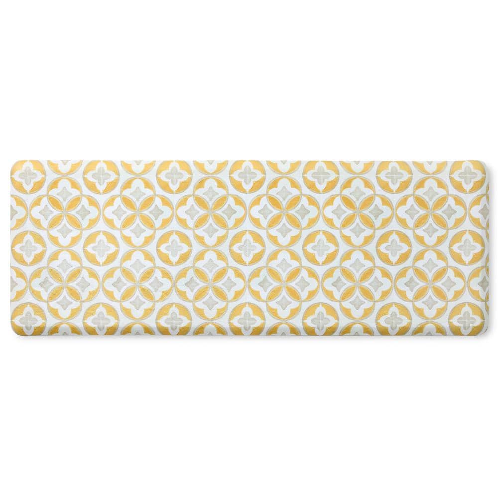Yellow and Gray Geo Trellis Anti-Fatigue Kitchen Mat, 20"x55"