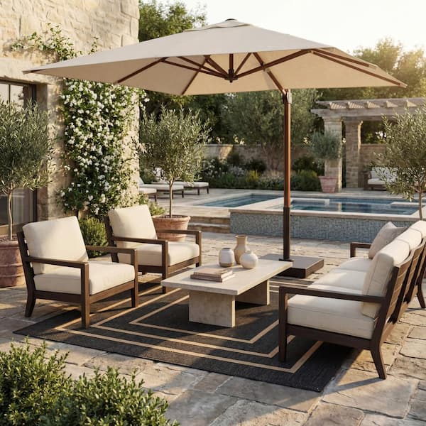 Arissea Bordered Grey 5 ft. x 8 ft. Outdoor Area Rug