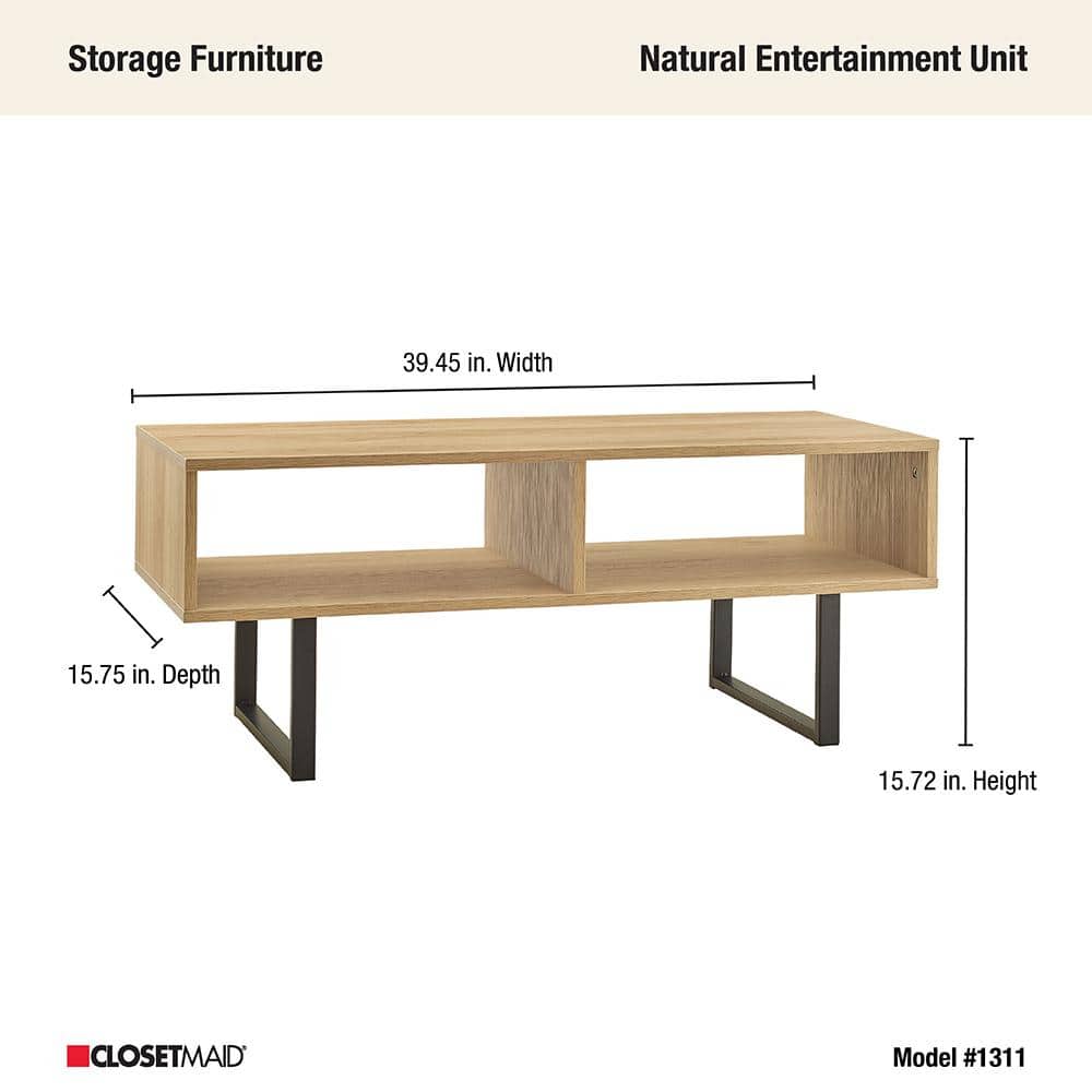 Natural MDF Rectangular Coffee Table with Black Metal Sled Base and Storage