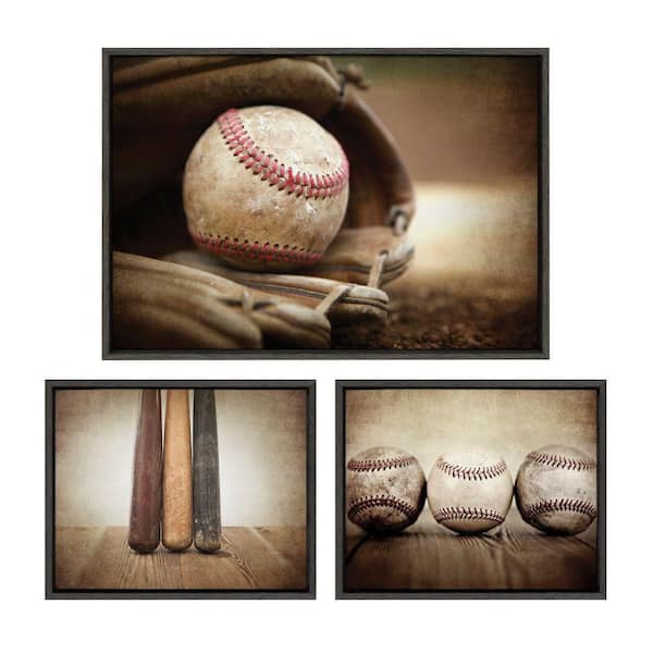 Sylvie "Three Vintage Bats" by Saint and Sailor Studios 3 Piece Gray Framed Art Print Set 33 in. x 23 in.