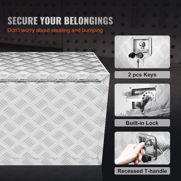 Underbody Truck Box, 48 x 17 x18 in. Pickup Storage Box, Heavy Duty Aluminum Diamond Plate Tool Box with Lock and Keys