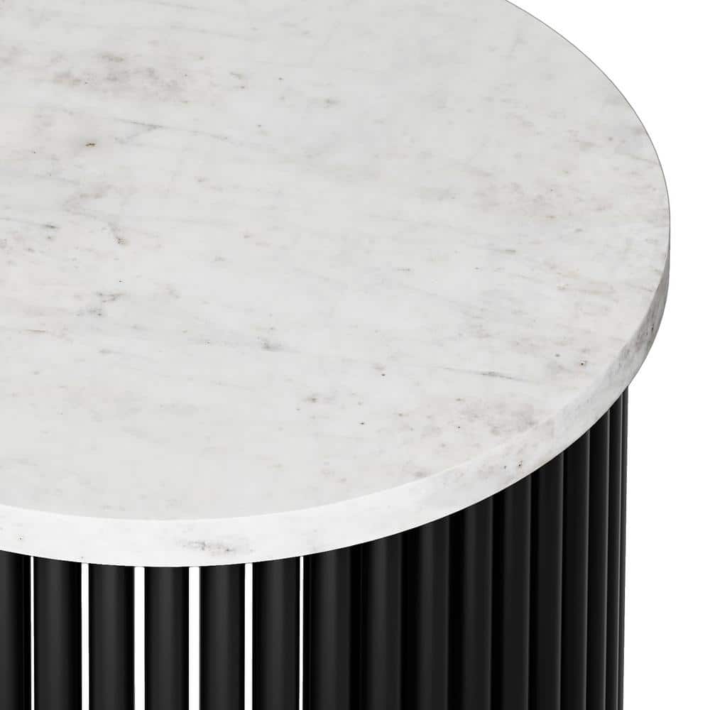 Demy 18'' White Marble and Black Metal Round Accent Table