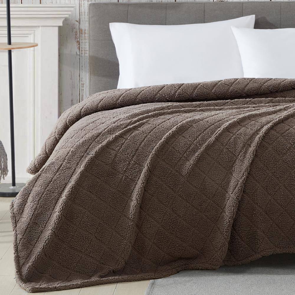 Charcoal Brown Full Reversible Sherpa Fleece Blanket