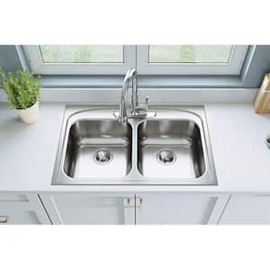 Pergola 34in. Drop-in 2 Bowl 20 Gauge  Stainless Steel Sink Only and No Accessories