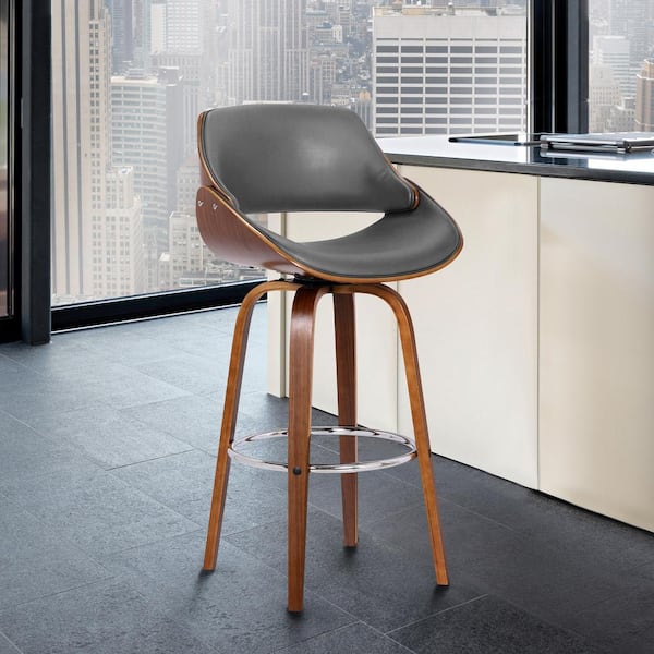 Armen Living Mona 37.5 in. Walnut Wood Grey Bar Stool