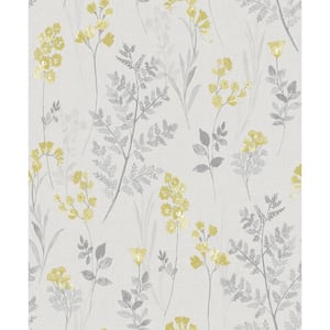Pashley Painted Flowers and Ferns Grey Non-Pasted Wallpaper (Covers 56 sq. ft.)