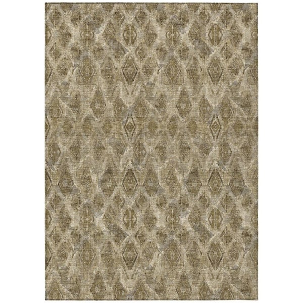 Brown, Beige, Tan 9 ft. x 12 ft. Woven Geometric Polyester Rectangle Indoor/Outdoor Area Rug