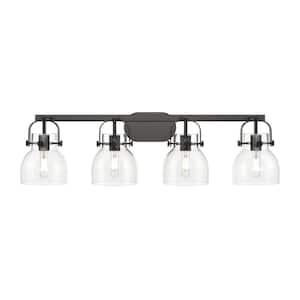 Pilaster II Bell 36.5 in. 4-Light Matte Black Vanity Light with Glass Shade