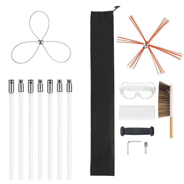 Chimney Sweep Kit, 8-Piece Cleaning Tool, 23 ft. Maximum Length, Cleaner Sweeper with Dual Brush Heads, Brush & Goggles