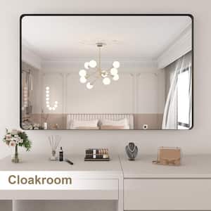 48 in. W x 32 in. H Large Rectangular Framed Wall Mounted Bathroom Vanity Mirror in Black