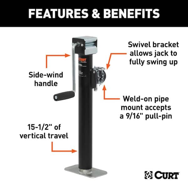 CURT Pipe-Mount Swivel Jack with Side Handle 5,000 lbs. 15 in