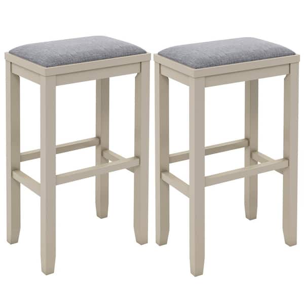 Costway 31 in. Set of 2 Upholstered Bar Stools Wooden Bar Height Dining Chairs Griege