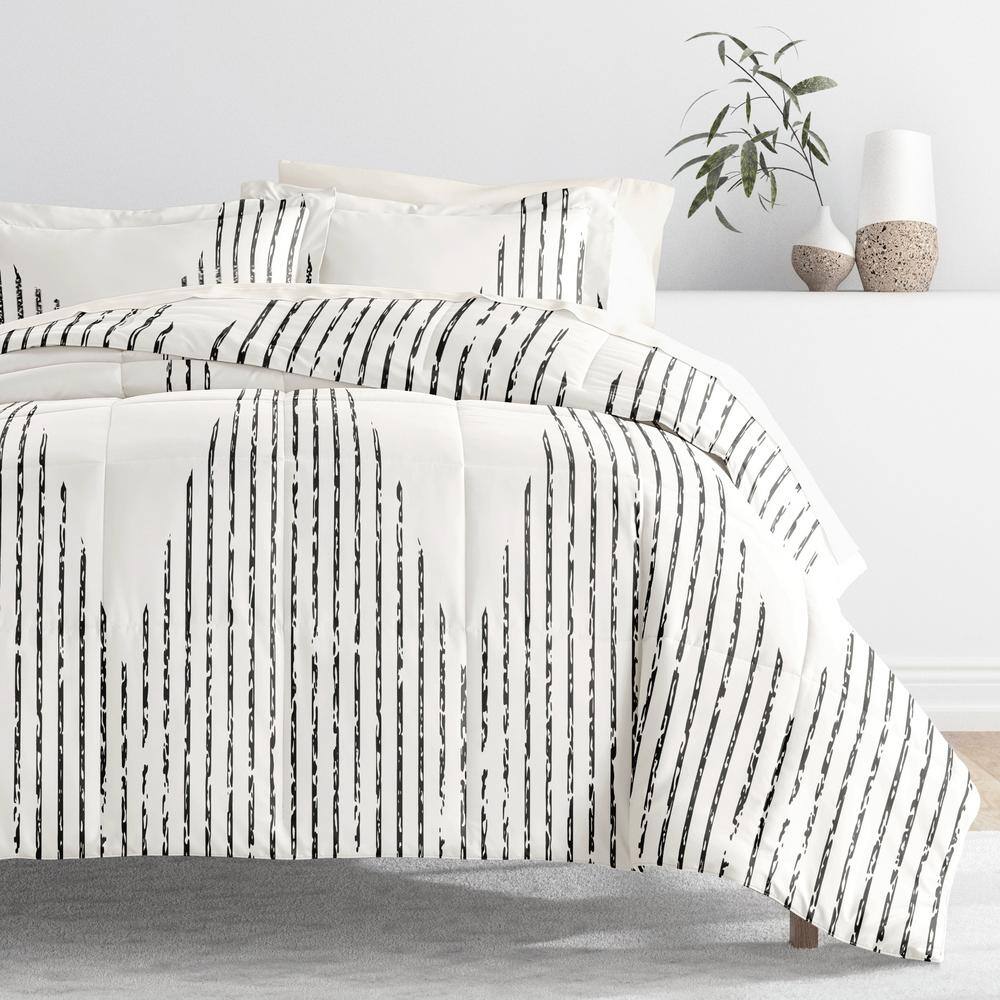 Twin Gray and White Microfiber Diamond Stripe Bedding Set