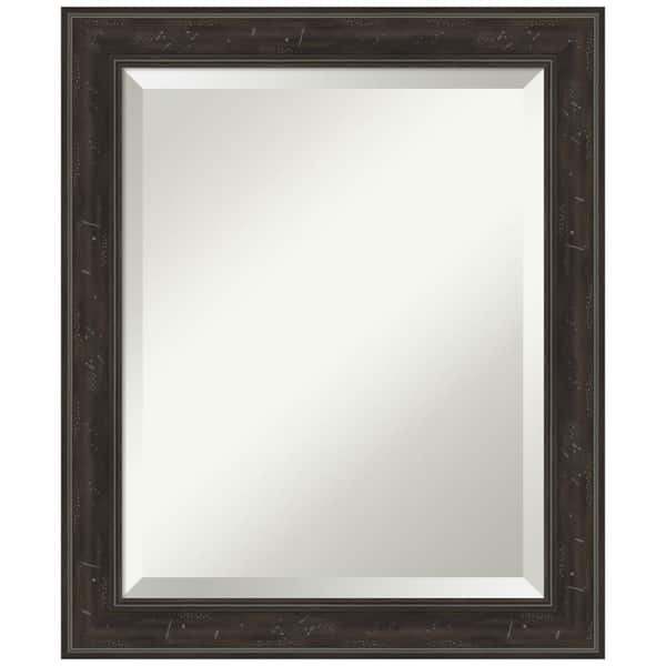 Amanti Art Medium Rectangle Distressed Brown/Tan Beveled Glass Modern Mirror (24 in. H x 20 in. W)