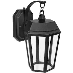 LED Porch Lantern Outdoor Wall Light, Black with Clear Glass, Dusk to Dawn Sensor, 570 Lumens, 3000K Warm White