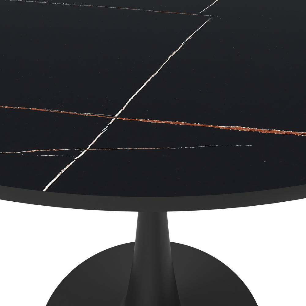 Round Black Marble Dining Table with Steel Base