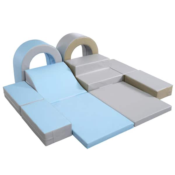 Bon Furni Gray and Blue 10-in-1 Soft Climb and Crawl Foam Playset