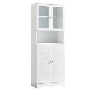 23.6 in. W x 12.5 in. D x 63.7 in. H White Freestanding Bathroom Storage Linen Cabinet with Upper Glass Doors