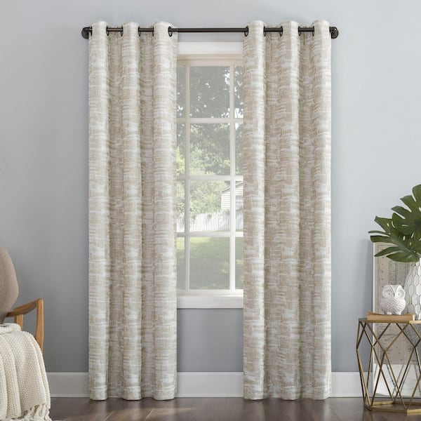 Sun Zero Parrish Distressed Grid Thermal Linen 40 in. W x 63 in. L Grommet 100% Blackout Curtain (Single Panel)
