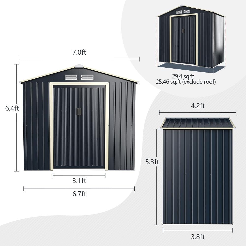 Gray Metal Double Door Peak Roof Storage Shed