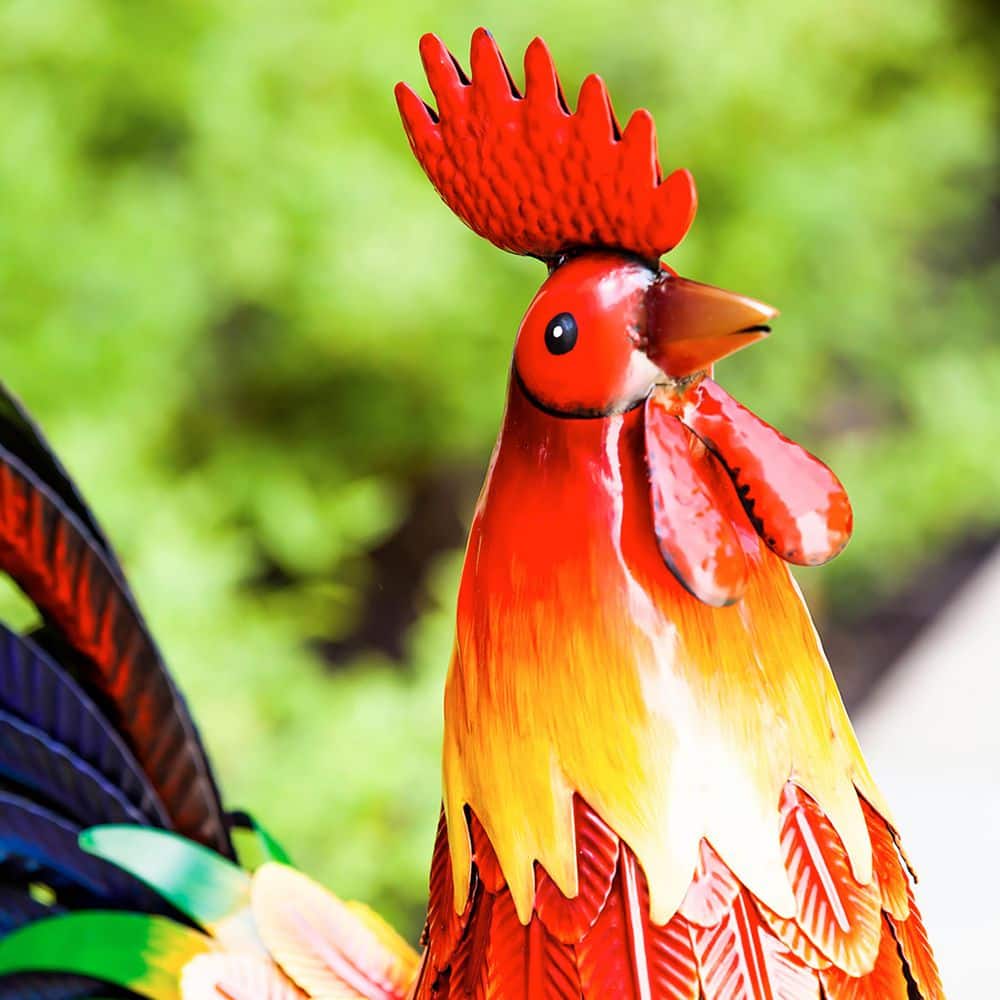 Vibrant Multicolor Metal Rooster Garden Statue 20.87 inches