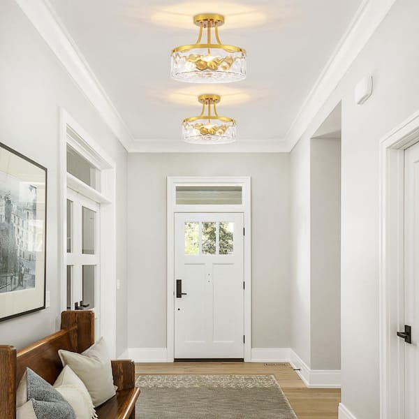 ZSMIHDOH 11.81 in. 3-Light Gold Semi-Flush Mount Ceiling Light