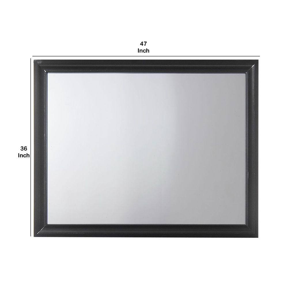 Black Rectangular Wooden Mirror with Raised Frame