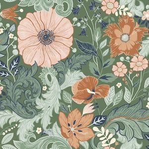 Victoria Green Floral Nouveau Non Woven Paper Wallpaper Sample