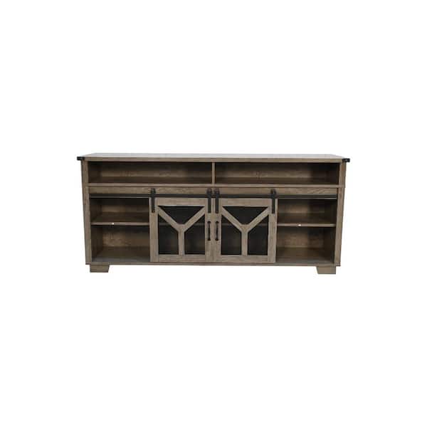 Farmhouse Country Gray TV Stand Entertainment Center Fits TVs up to 75 in. with LED Lights and Barn Doors
