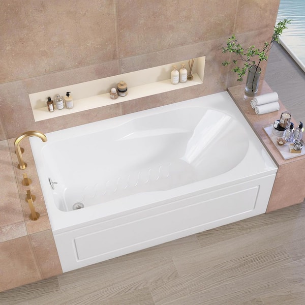 60 in. x 32 in. Rectangular Alcove Soaking Bathtub Acrylic Bathroom Soaking Bath Tub with Left Drain in White