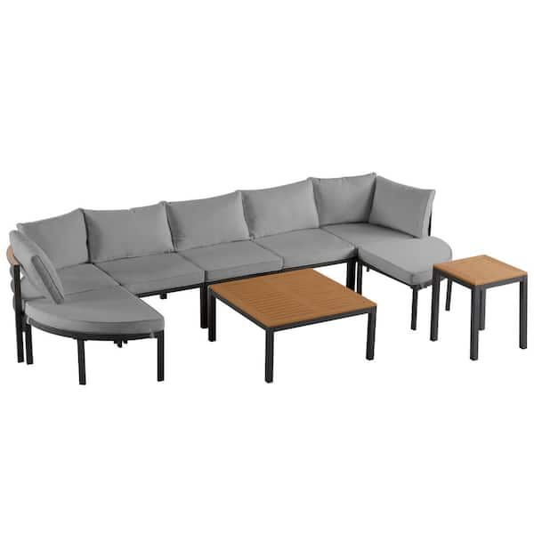 Modern Metal Outdoor Sectional Sofa Set Patio Seating Group Outdoor Conversation Set, with Cushions, Backyard, Grey