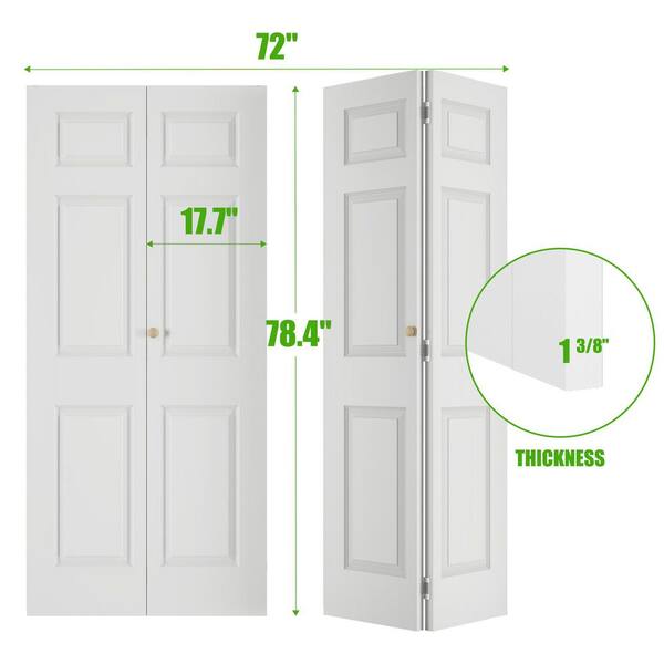 SOCBAZZAR 72 in. x 78.4 in. 3-Panel Hollow Core White Primed