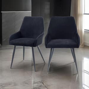 Black Linen Wooden Frame Dining Chair (Set of 2)